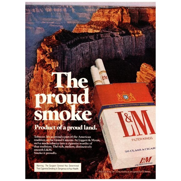 1975 L&M Cigarettes The Proud Smoke Vintage Print Ad Grand Canyon Arizona - Picture 1 of 1